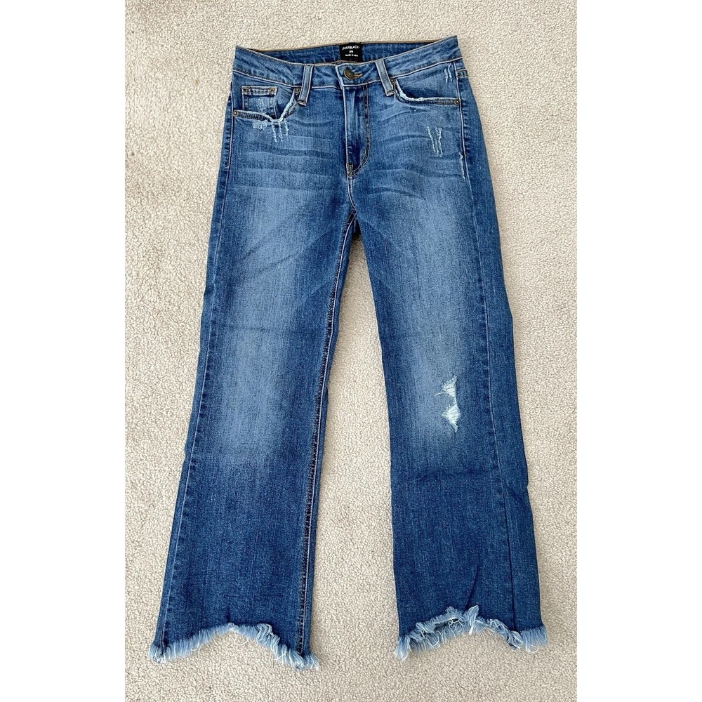 Just Black Size 25 Cropped Distressed Raw Hem Denim Blue Jeans Made in USA